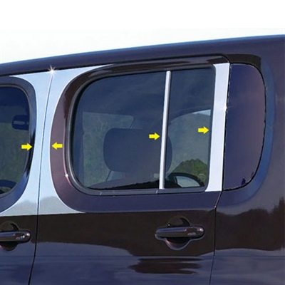 Nissan Cube Chrome Pillar Post Trim, 8pc. Set, 2009, 2010, 2011, 2012, 2013, 2014