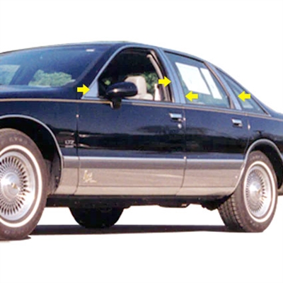 Chevrolet Caprice Chrome 8pc Pillar Post Trim, 1991, 1992, 1993, 1994, 1995, 1996, 1997