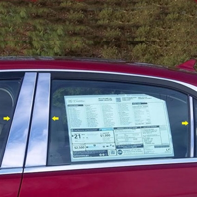 Cadillac CTS Sedan Chrome Pillar Post Trim, 6pc. long, 2014, 2015, 2016, 2017, 2018, 2019