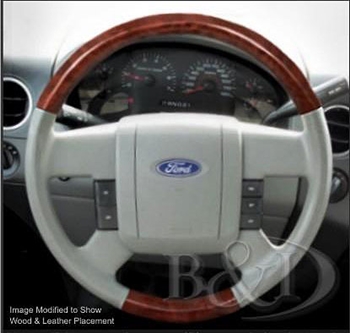 Ford F150 Replacement Leather and Wood Steering Wheel, 2004, 2005, 2006, 2007, 2008