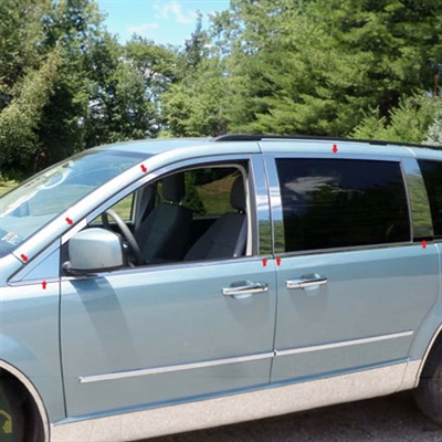 Chrysler Town & Country Chrome Window Trim Package with pillar posts, 2008, 2009, 2010, 2011, 2012, 2013, 2014, 2015, 2016