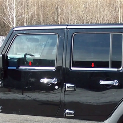 Jeep Wrangler 4 door Window Sill Trim, 4pc 2007, 2008, 2009, 2010, 2011, 2012, 2013, 2014, 2015, 2016, 2017, 2018
