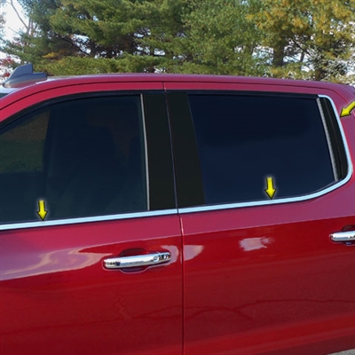 Chevrolet Silverado 1500 Crew Cab Chrome Window Sill Trim, 6pc, 2019, 2020, 2021, 2022, 2023, 2024, 2025, 2026