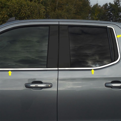 Chevrolet Silverado 1500 Double Cab Chrome Window Sill Trim, 6pc, 2019, 2020, 2021, 2022, 2023, 2024, 2025, 2026