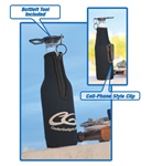 Innovative beverage insulator and drinking gadget that clips to your waist, pocket, bag or anywhere you can clip it - and securely caps off your bottle to prevent spilling!