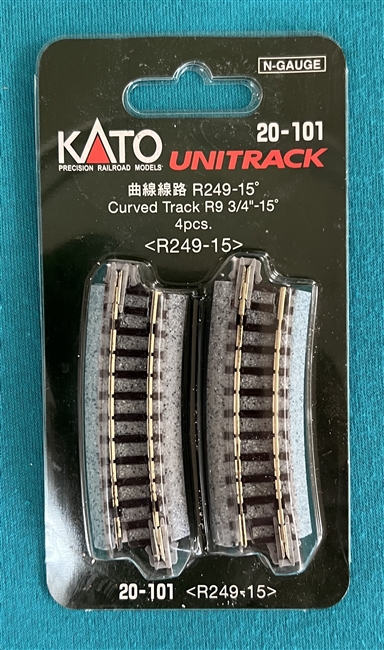 20-101 Curved Track R9 3/4-15 deg  4 pcs  Atlas N Scale Unitrack