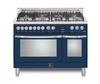 Lofra CURVA 48 Inch Range Freestanding Dual Fuel Oven 7 Brass Burners, 9 Cooking Modes,Convection Blue