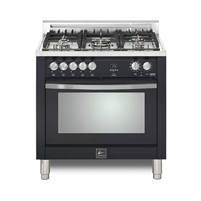 Lofra CURVA 36 Inch Range Freestanding Dual Fuel Oven 5 Brass Burners, 9 Cooking Modes,Convection Matte Black