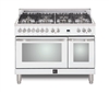 Lofra CURVA 48 Inch Range Freestanding Dual Fuel Oven 7 Brass Burners, 9 Cooking Modes,Convection White