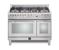 Lofra CURVA 48 Inch Range Freestanding Dual Fuel Oven 7 Brass Burners, 9 Cooking Modes,Convection Stainless Steel