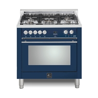 Lofra Maestro 36 Inch Range Freestanding Dual Fuel Oven 5 Brass Burners, Convection Chrome Trim In Blue