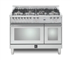 Lofra Maestro 48 Inch Range Freestanding Dual Fuel Double Oven 7 Brass Burners, Convection Stainless Steel Chrome Trim