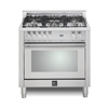 Lofra Maestro 36 Inch Range Freestanding Dual Fuel Oven 5 Brass Burners, Convection Stainless Steel Chrome Trim