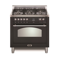 Lofra Dolcevita 30 Inch Range Freestanding Dual Fuel Range Oven 5 Brass Burners, Convection Matte Black Chrome Trim