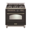 Lofra Dolcevita 30 Inch Range Freestanding Dual Fuel Range Oven 5 Brass Burners, Convection Matte Black Brass Trim