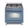 Lofra Dolcevita 36 Inch Range Freestanding Dual Fuel Range Oven 5 Brass Burners, Convection lavender Chrome Trim