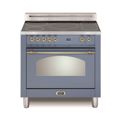 Lofra Dolcevita 36 Inch Induction Range Oven Freestanding, Convection,9 Cooking Modes, 5 Heating Zones,1 Bridge Zone, Power Boost, Lavender Brass Trim