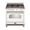 Lofra Dolcevita 30 Inch Range Freestanding Dual Fuel Range Oven 5 Brass Burners, Convection White Chrome Trim