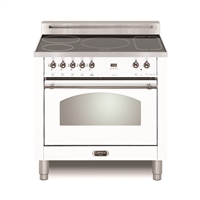Lofra Dolcevita 36 Inch Induction Range Oven Freestanding, Convection,9 Cooking Modes, 5 Heating Zones,1 Bridge Zone, Power Boost, White Chrome Trim