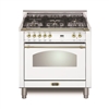 Lofra Dolcevita 30 Inch Range Freestanding Dual Fuel Range  Oven 5 Brass Burners, Convection White Brass Trim