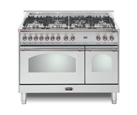 Lofra Dolcevita 48 Inch Range Freestanding Dual Fuel Range Double Oven 7 Brass Burners, Convection Stainless Steel Chrome Trim