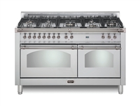 Lofra Dolcevita 60 Inch Range Freestanding Dual Fuel Range Double Oven 8 Brass Burners, Convection Stainless Steel Chrome Trim