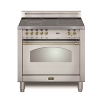 Lofra Dolcevita 30 Inch Induction Range Oven Freestanding, Convection,9 Cooking Modes, 4 Heating Zones,1 Bridge Zone, Power Boost, Stainless Steel Brass Trim