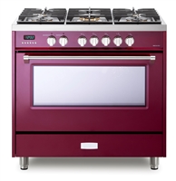 Verona Designer Series VDFSGE365BU 5.0 Cu. Ft 36 inch Dual Fuel Range Oven 2 Convection Fans 5 Sealed Brass Burners Burgundy