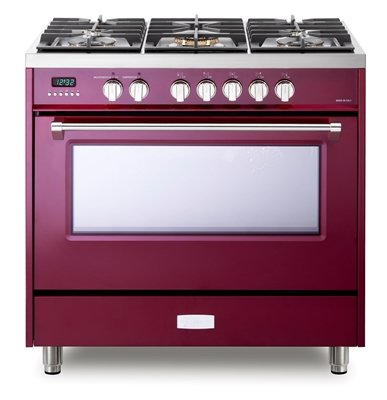 Verona Designer Series VDFSGE365BU 5.0 Cu. Ft 36 inch Dual Fuel Range Oven 2 Convection Fans 5 Sealed Brass Burners Burgundy