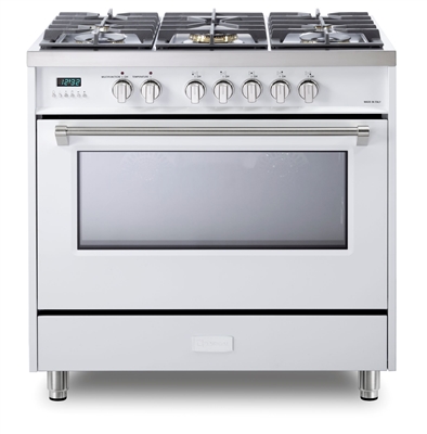 Verona Designer Series VDFSGE365W 5.0 Cu. Ft 36 inch Dual Fuel Range Oven 2 Convection Fans 5 Sealed Brass Burners White