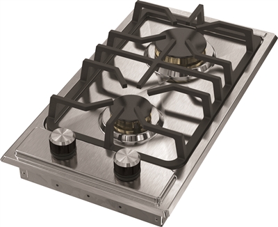 Verona Designer Series VDGCT212FSS 12" Gas Cooktop12 Inch Gas Cooktop 2 Brass Sealed Burners, Continuous Grates, Stainless Steel