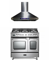 Verona Prestige Series VPFSGE365DSS 36" Dual Fuel Range Double Oven Stainless Steel With Hood 2pc Kitchen Package