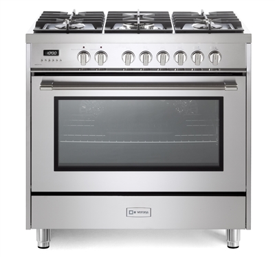 Verona Prima Series VPRFSGE365SS 36 Inch 5.0 cu.ft Freestanding Dual Fuel Range Oven Convection, 5 Sealed Burners, Stainless Steel