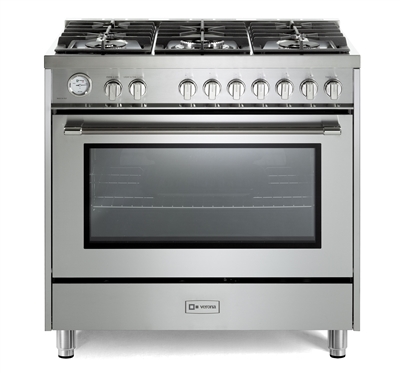 Verona Prima Series VPRFSGG365SS 36 Inch 5.0 cu.ft All Gas Freestanding Range Oven Convection, 5 Sealed Burners, Stainless Steel