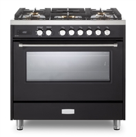 Verona ULTIMA Series VUFSGE365E 36 Inch 5.0 cu.ft Freestanding Dual Fuel Range Oven Convection, 5 Sealed Brass Burners Matte Black