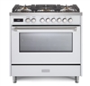 Verona ULTIMA Series VUFSGE365W 36 Inch 5.0 cu.ft Freestanding Dual Fuel Range Oven Convection, 5 Sealed Brass Burners, White