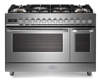 Verona VUFSGE486DSS 48 inch Ultima Collection Dual Fuel Double Oven Range with 6 Brass Burners, 5.8 cu. ft. Oven Capacity Stainless Steel