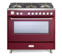 Verona Ultima Series VUFSGG365BU 36 Inch 5.0 cu.ft Freestanding All Gas Range Oven Convection, 5 Sealed Brass Burners, Burgundy