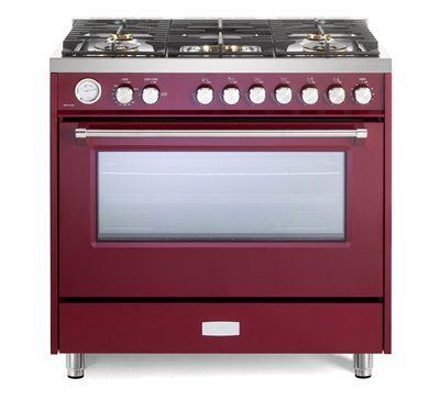 Verona Ultima Series VUFSGG365BU 36 Inch 5.0 cu.ft Freestanding All Gas Range Oven Convection, 5 Sealed Brass Burners, Burgundy