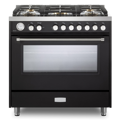 Verona Ultima Series VUFSGG365E 36 Inch 5.0 cu.ft Freestanding All Gas Range Oven Convection, 5 Sealed Brass Burners Matte Black