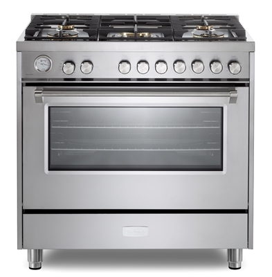 Verona Ultima Series VUFSGG365SS 36 Inch 5.0 cu.ft Freestanding All Gas Range Oven Convection, 5 Sealed Brass Burners, Stainless Steel