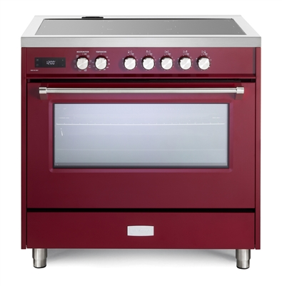 Verona Ultima Series VUFSIE365BU 36 Inch 5.0 cu.ft Freestanding Induction Range Oven Convection, With Griddle, Burgundy