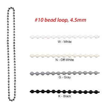 Plastic Bead Chain Loop, size #10. For Roman Shade, Roller Screen, RBC03P6W, FBC04P6W