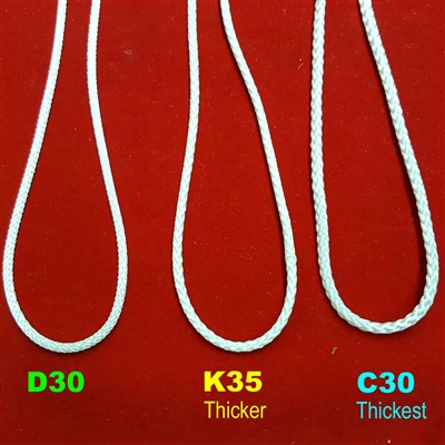 2FT SAMPLE CORDLOOP includes all 3 sizes: D30, K35, C30. Natural Color. 2ft loop