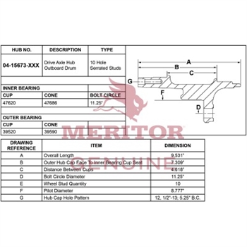 Meritor Ay - Rear Hub P/N: 04-15673-003 or 0415673003