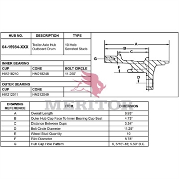 Meritor Rear Hub Assembly P/N: 04-15984-009 or 0415984009