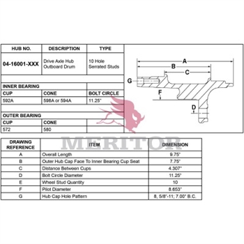 Meritor Hub Assembly Abs P/N: 04-16001-001 or 0416001001