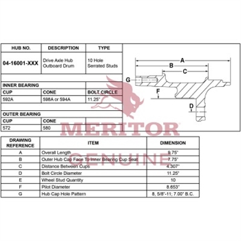 Meritor Ay Hub Stud Abs P/N: 04-16001-003 or 0416001003