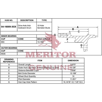 Meritor Ay - Hub P/N: 04-16009-002 or 0416009002