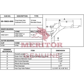 Meritor Assembly - Frt Hub P/N: 05-15633-003 or 0515633003